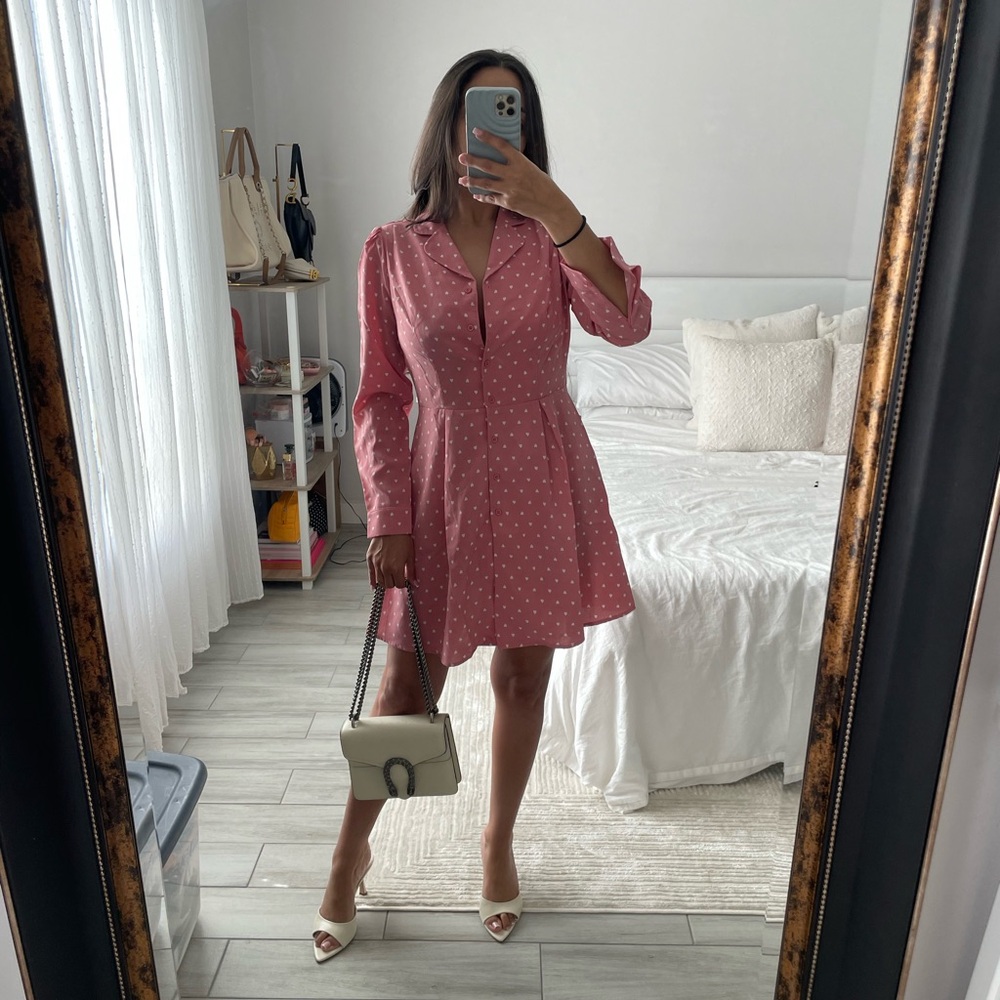 Pink Polka Dot Long Sleeve Dress